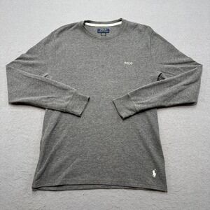 Polo Ralph Lauren Shirt Men's M Gray Waffle Knit Thermal Long Sleeve Sleepwear